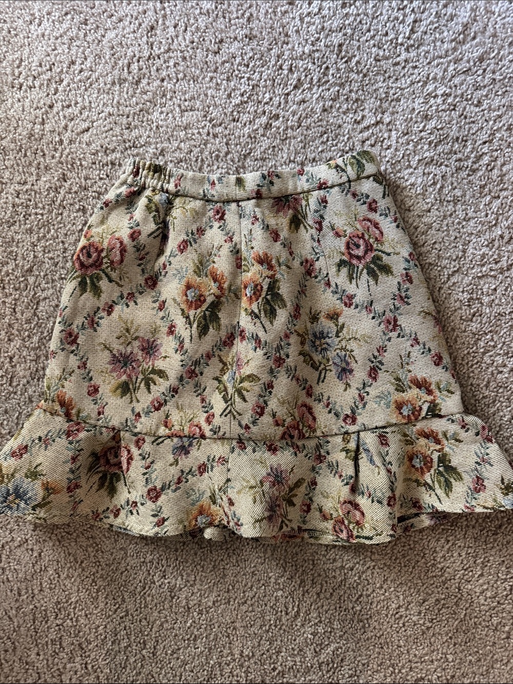 Floral Ruffle Hem Women's Skirt - Cream with Multicolor Blooms